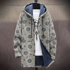 Vintage Japanese Traditional Sashiko Art Cozy Hooded Cardigan