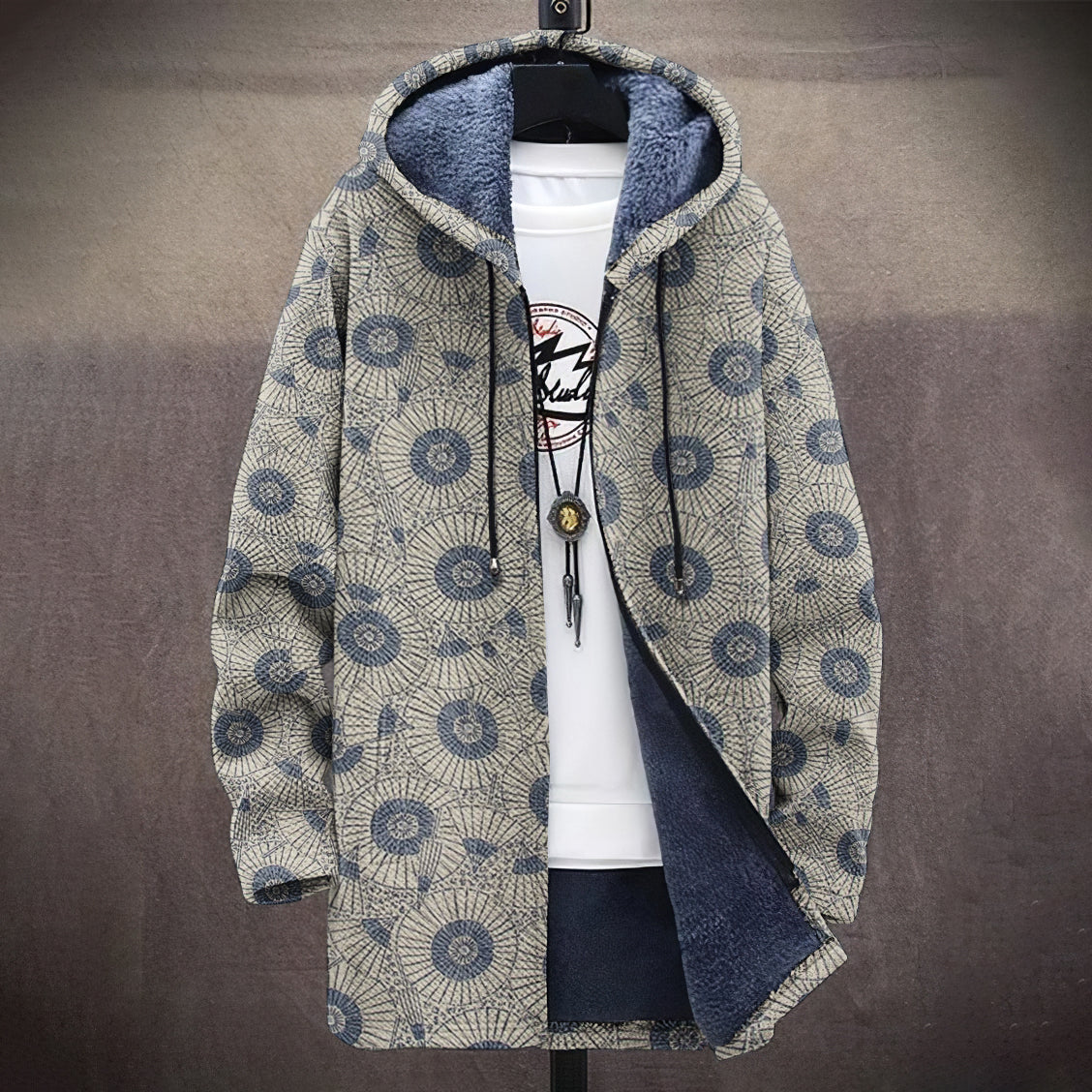 Vintage Japanese Traditional Sashiko Art Cozy Hooded Cardigan