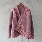 Vintage Japanese Cherry Blossom Art Pattern Plush Kimono Cardigan