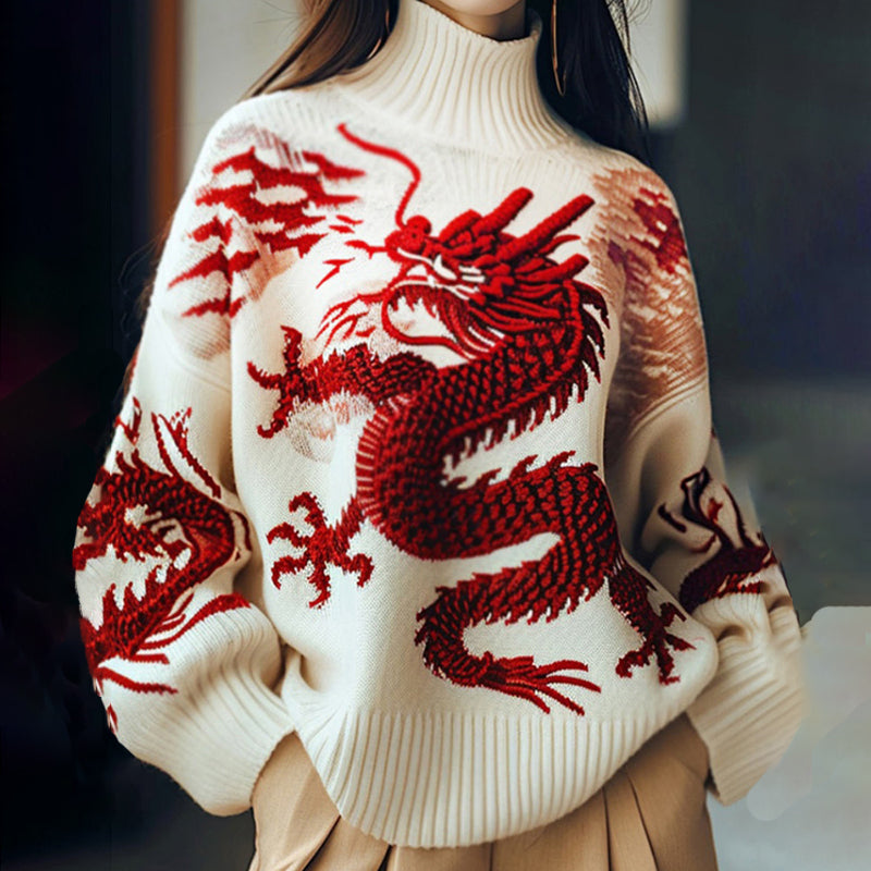 Women's Dragon Art High Neck Cozy Sweater