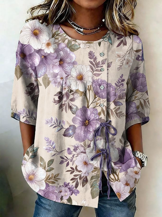 Women's Retro Floral Print Top