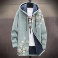 Men's Vintage Magnolia Japanese Art Cozy Hooded Cardigan