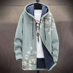Men's Vintage Magnolia Japanese Art Cozy Hooded Cardigan
