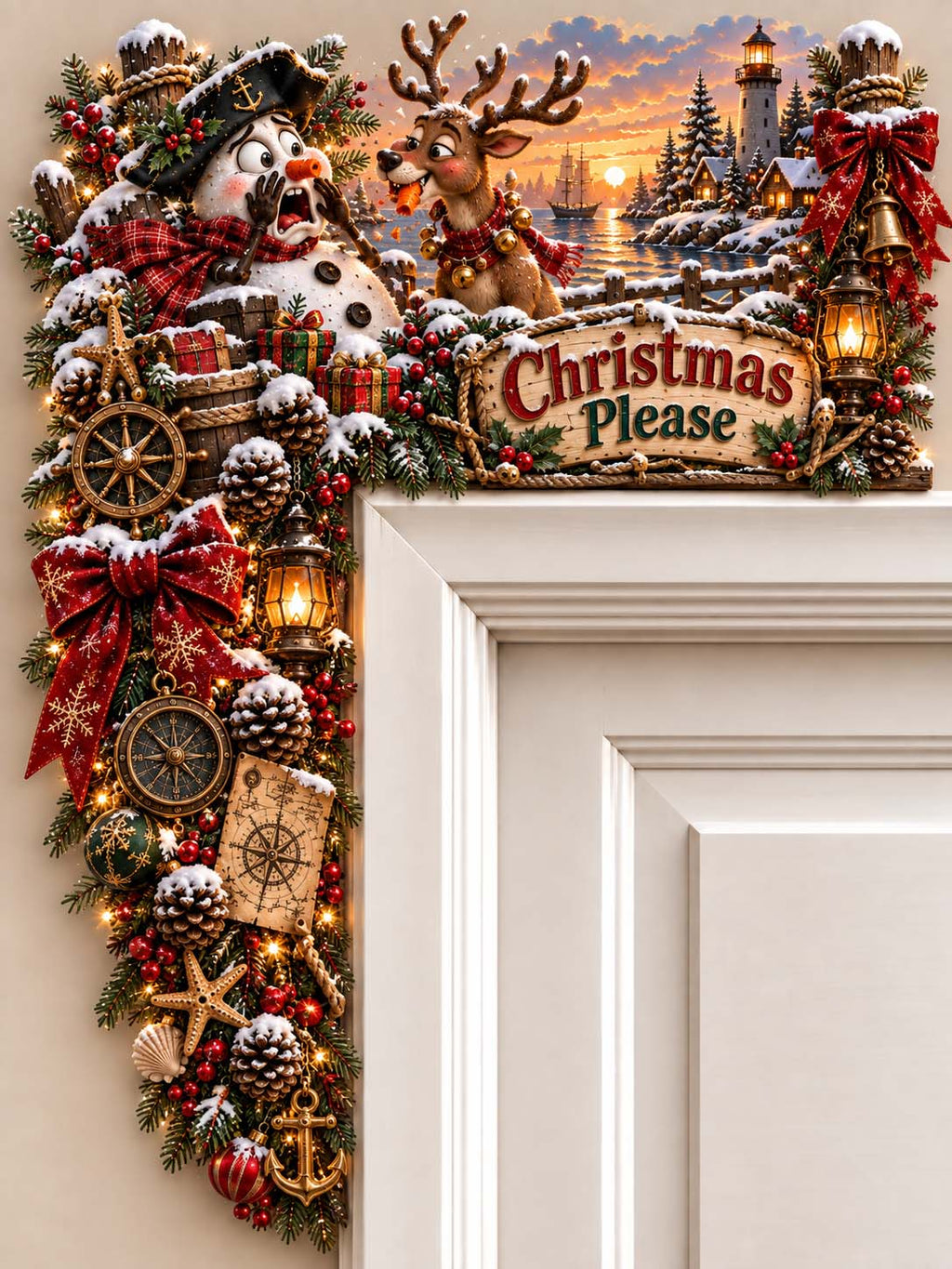 🎁 Christmas Please Snowman and Reindeer Door Corner Decor ❄️