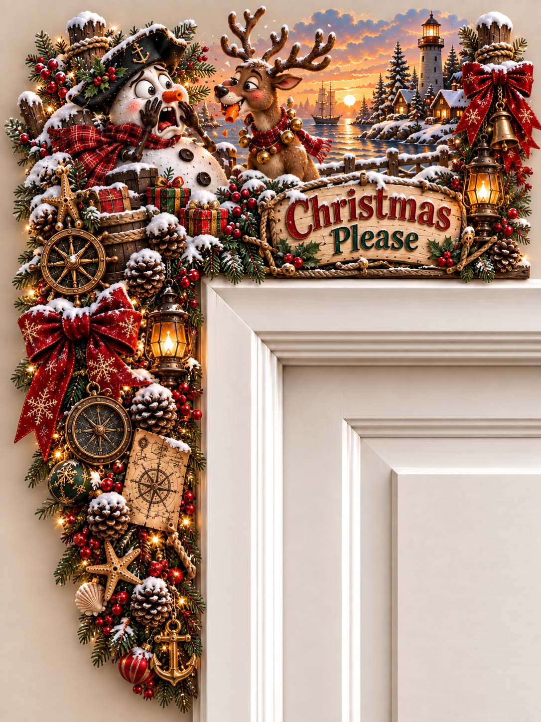 🎁 Christmas Please Snowman and Reindeer Door Corner Decor ❄️