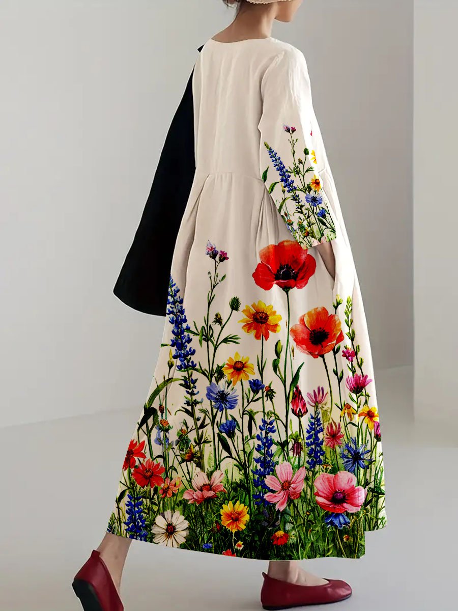 Women's Floral Art Linen Dress