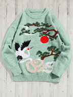 Crane And Pine Embroidered Cozy Knit Sweater