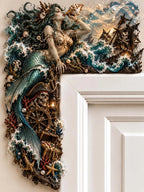 🏴‍☠️ Mermaid Blowing Conch Horn with Pirate Ship Door Corner Decor