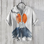 Men'S Japanese Art Mount Fuji Linen Blend Shirt