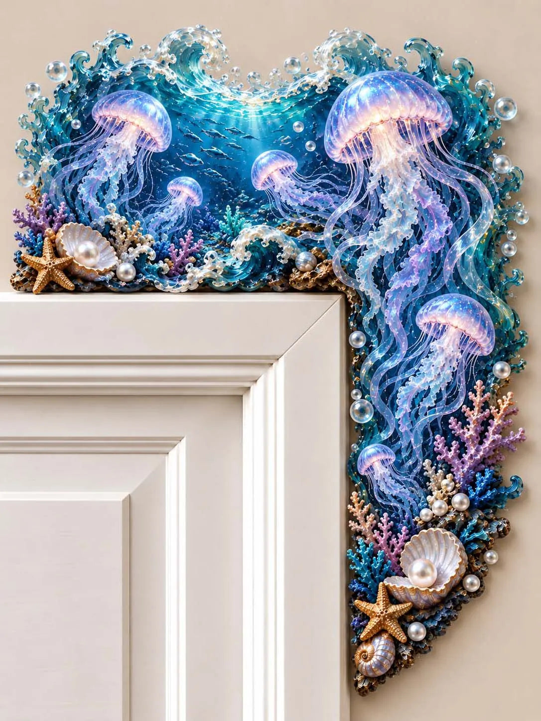 Glowing Jellyfish and Coral Reef Ocean Door Corner Decor 🐚