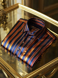 Men's Satin Striped Luxury Business Long Sleeve Shirt