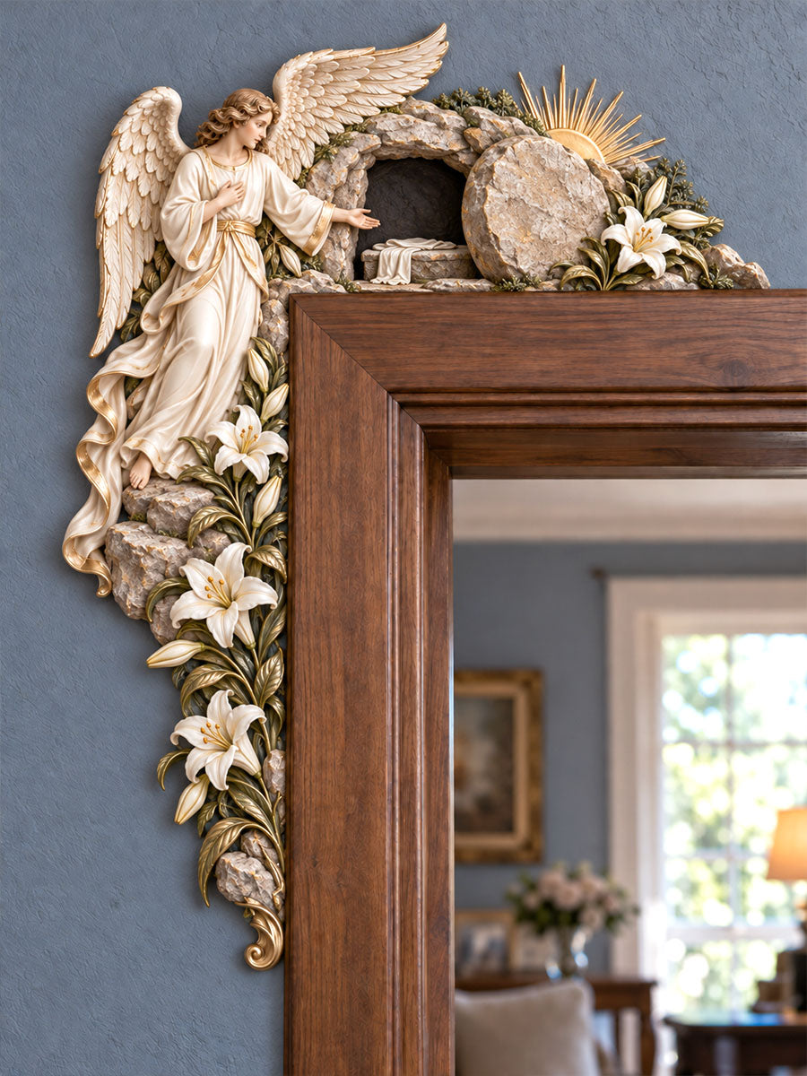 Resurrection Tomb Angel & Lily Door Frame Corner Decor