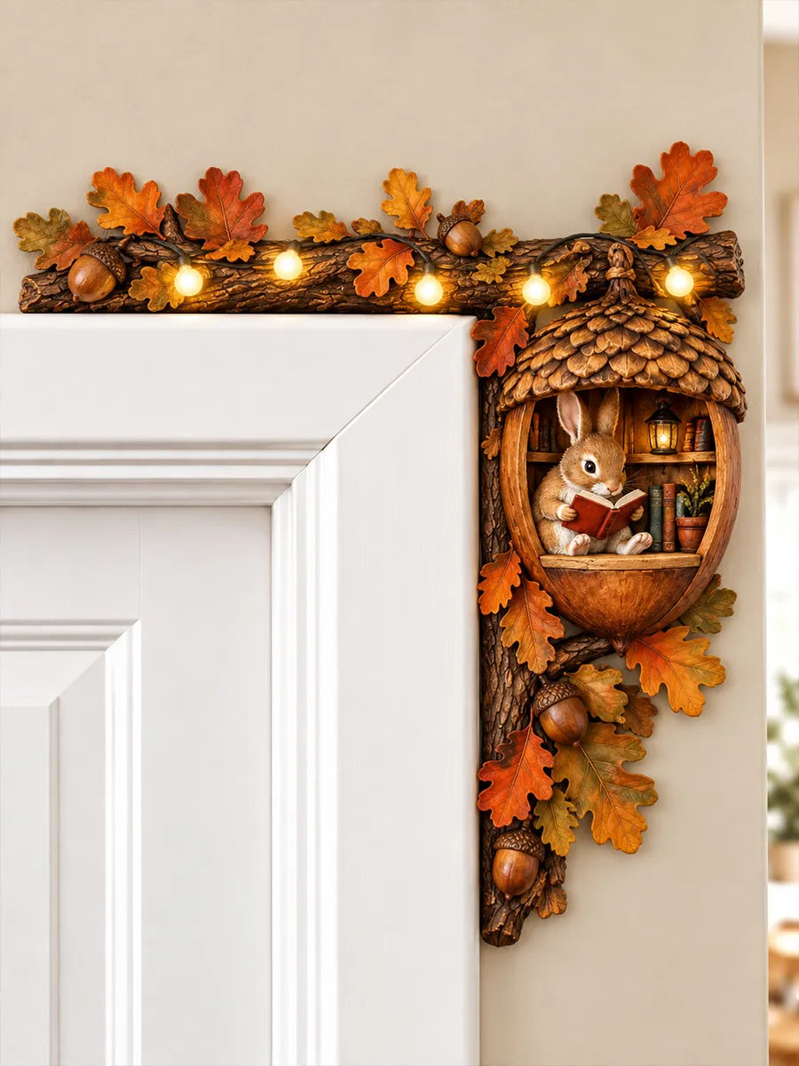🐰 Reading Bunny Acorn House Door Frame Topper