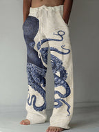Japanese Art Octopus Waves Printed Pants