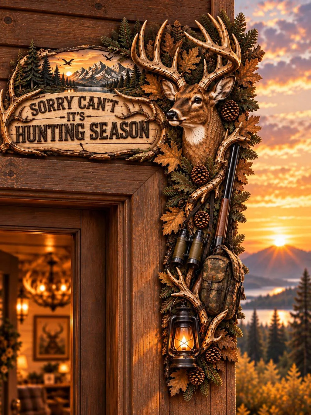 🍂 "Sorry Can't It's Hunting Season" Deer Door Decor
