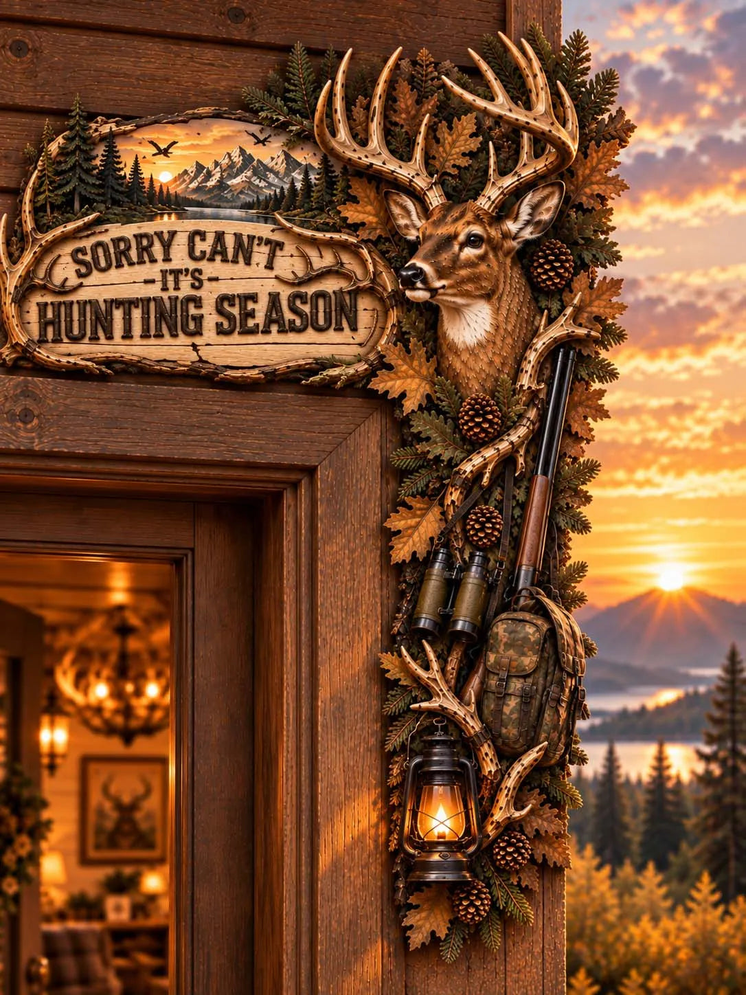 🍂 "Sorry Can't It's Hunting Season" Deer Door Decor