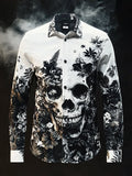 Men's Outdoor Vintage Skull and Floral Long Sleeve Shirt