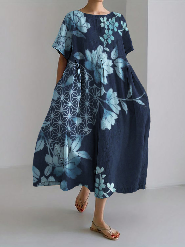 Cherry Blossom Japanese Art Classy Linen Blend Maxi Dress