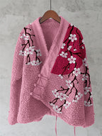 Vintage Japanese Sakura Art Plush Kimono Cardigan