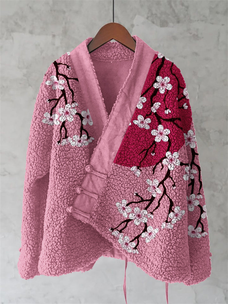 Vintage Japanese Sakura Art Plush Kimono Cardigan