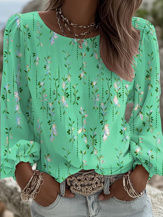 Women's Casual Floral Print Long-Sleeved Top