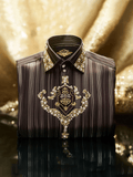 Men's Luxury Vintage Striped Shield Long Sleeve Shirt