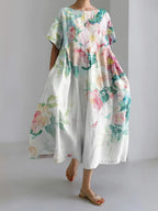 Floral Print Round Neck Loose Midi Dress