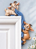 Playful Goat Tug-of-War Door Frame Corner Decor