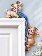 Playful Goat Tug-of-War Door Frame Corner Decor