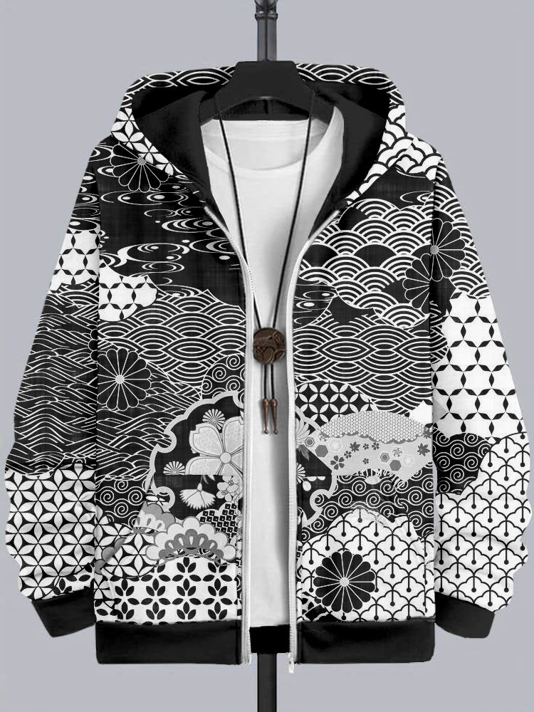 Men's Vintage Japanese Art Comfy Full Zip Hoodie