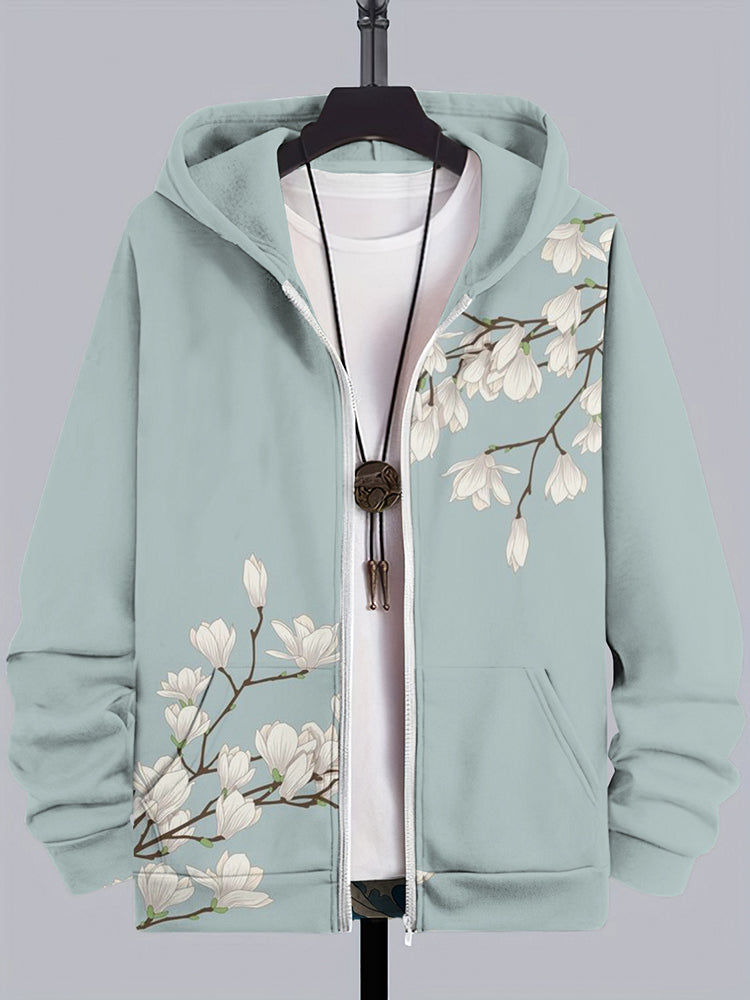 Men's Japanese Magnolia Art Comfy Pocket Hoodie