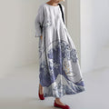 Cozy Cat Surfing Of The Great Waves Linen Blend Casual Maxi Dress