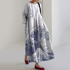 Cozy Cat Surfing Of The Great Waves Linen Blend Casual Maxi Dress