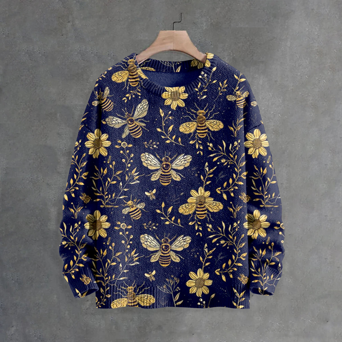 Men's Bees And Flowers Botanical Art Print Casual Knit Crew Neck Sweater