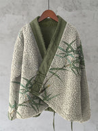 Vintage Bamboo Japanese Art Cozy Fleece Kimono Cardigan