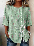 Women's Retro Floral Button Lace Up Tie Shirt