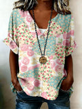 Women's Vintage Botanical Floral Art Print Button-Up Shirt