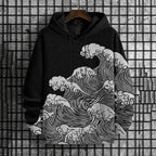 Men's Ocean Wave Japanese Woodblock Print Casual Hoodie