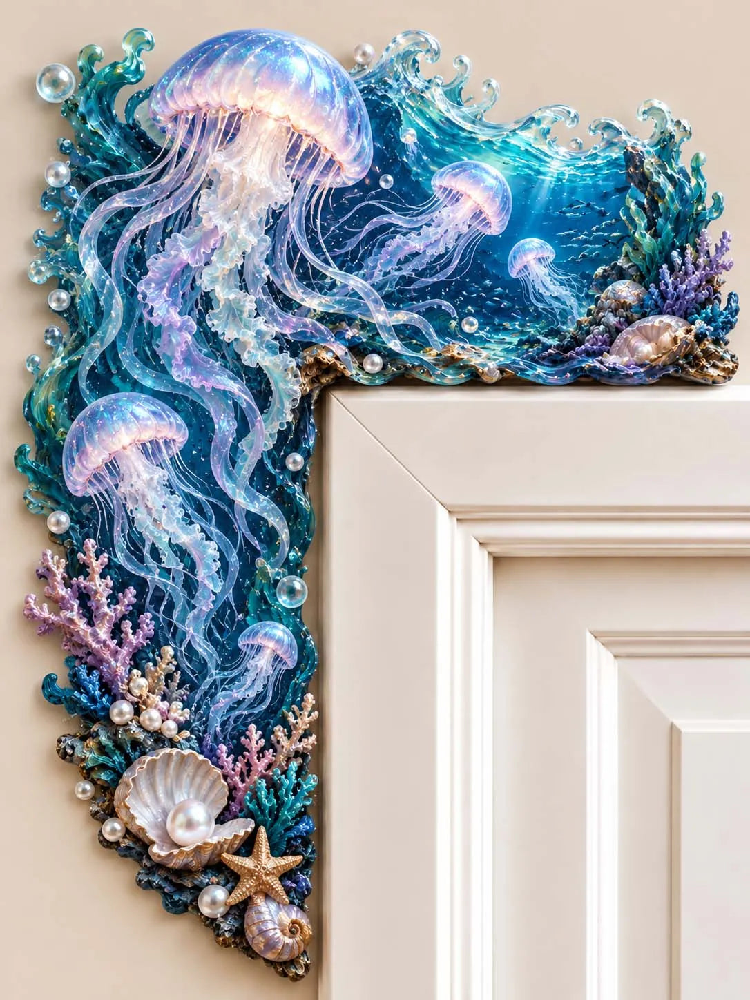 Glowing Jellyfish and Coral Reef Ocean Door Corner Decor 🐚