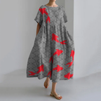 Japanese Goldfish Art Print Loose Short Sleeve Midi Dress