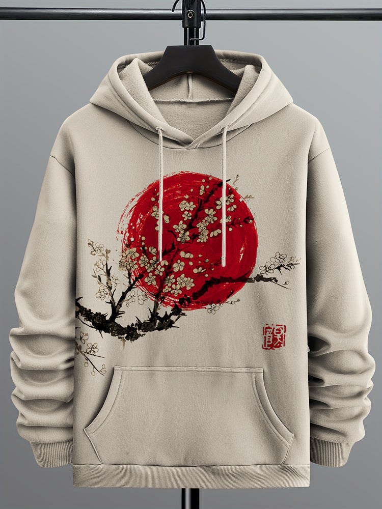 Men's Plum Blossom Sunrise Japanese Art Cozy Hoodie