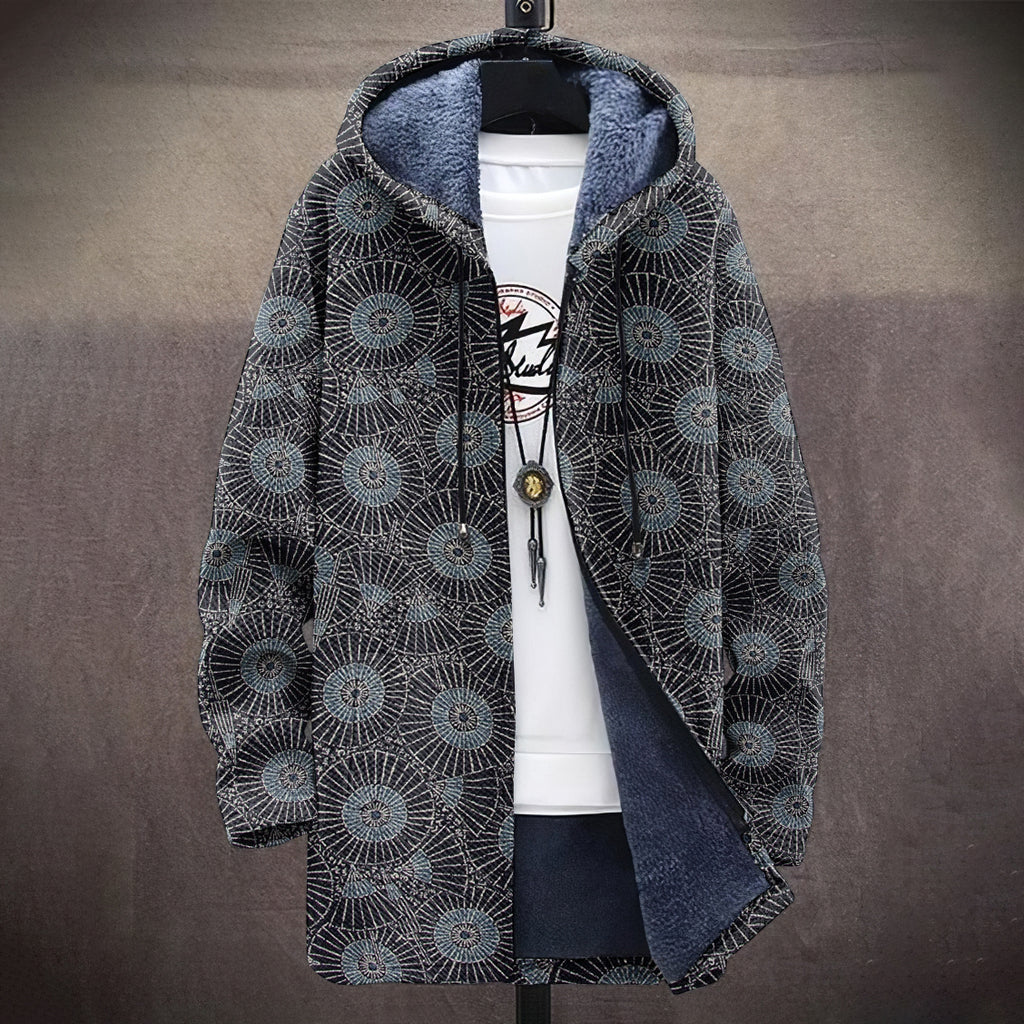 Vintage Japanese Traditional Sashiko Art Cozy Hooded Cardigan
