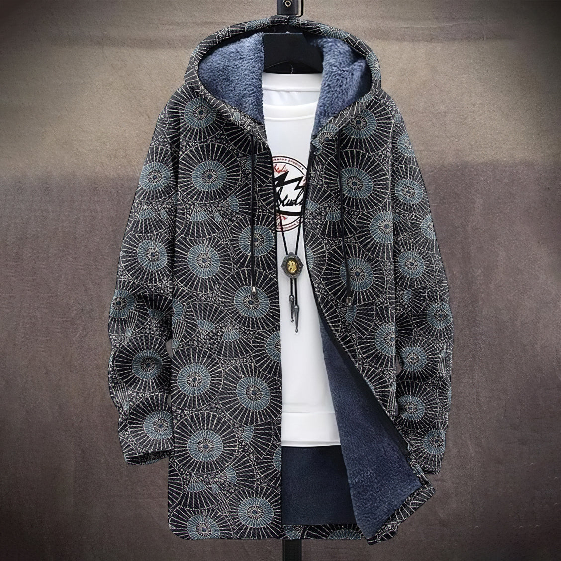 Vintage Japanese Traditional Sashiko Art Cozy Hooded Cardigan