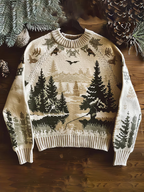 Vintage Mountain Forest Pattern Warmth Knitted Jacquard Unisex Sweater