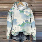 Women's Oriental Japan Watercolor Ink Art Print Casual Hoodie