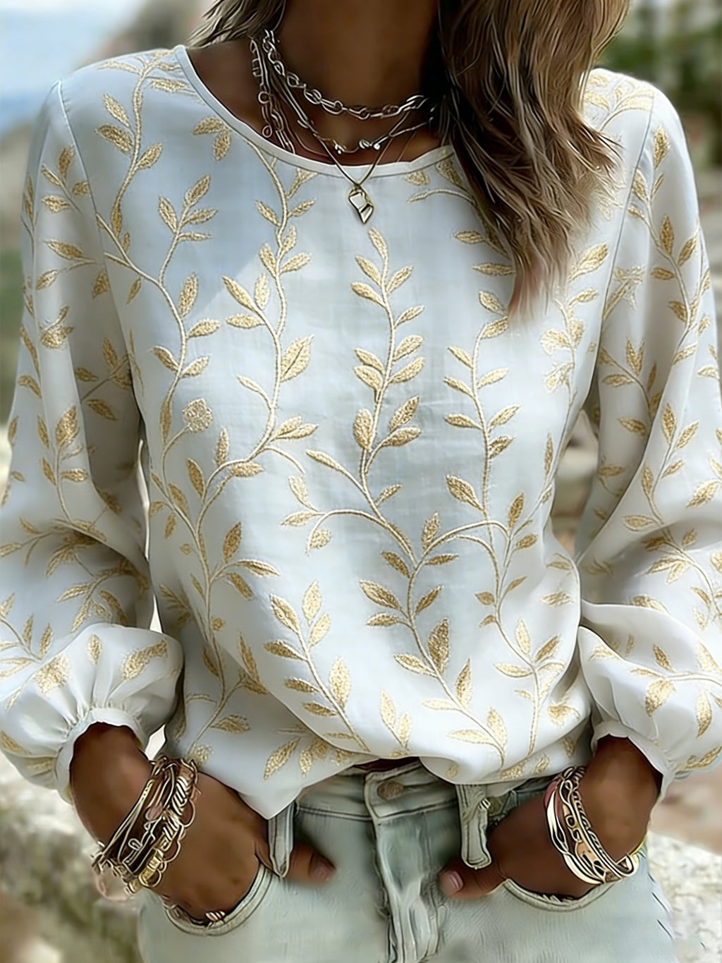 Women's Casual Floral Print Long-Sleeved Top