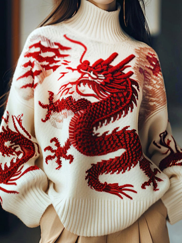 Women's Dragon Art High Neck Cozy Sweater