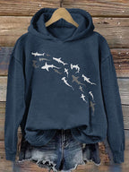 Shark Print Casual Long Sleeve Hoodie