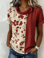 Women's Casual Color Block Print Short-Sleeve Top
