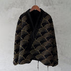 Japanese Style Black Gold Wave Pattern Comfortable Kimono